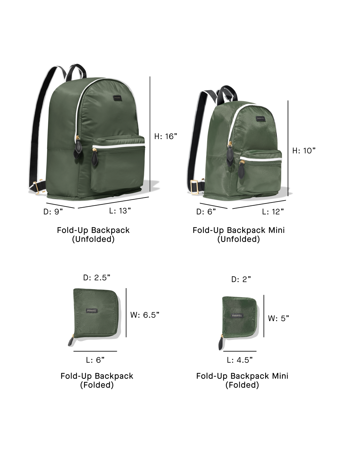 Paravel Mini Fold Up Backpack Derby Black